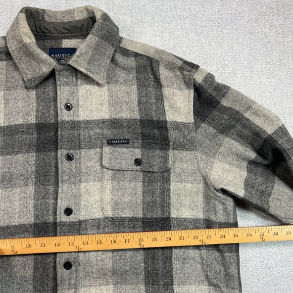 Vintage Y2K Nautica Jeans Heavy Flannel Shirt Jac Mens Large Gray Plaid Shacket - Picture 5 of 11